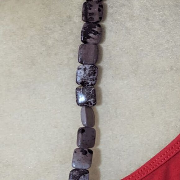 Natural polished stone jasper? beaded necklace 23" no clasp - Picture 3 of 5